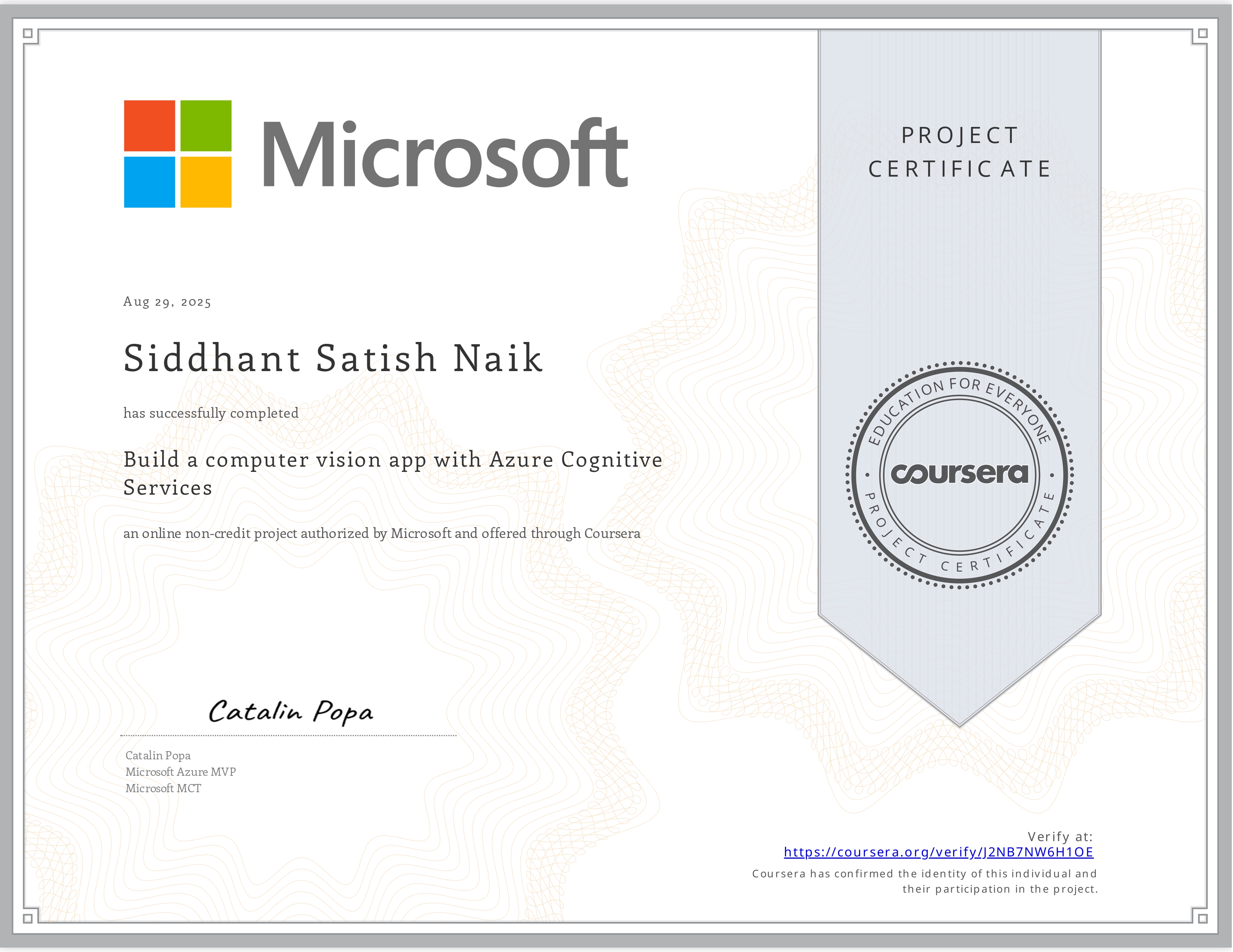 Microsoft Azure Computer Vision Certificate