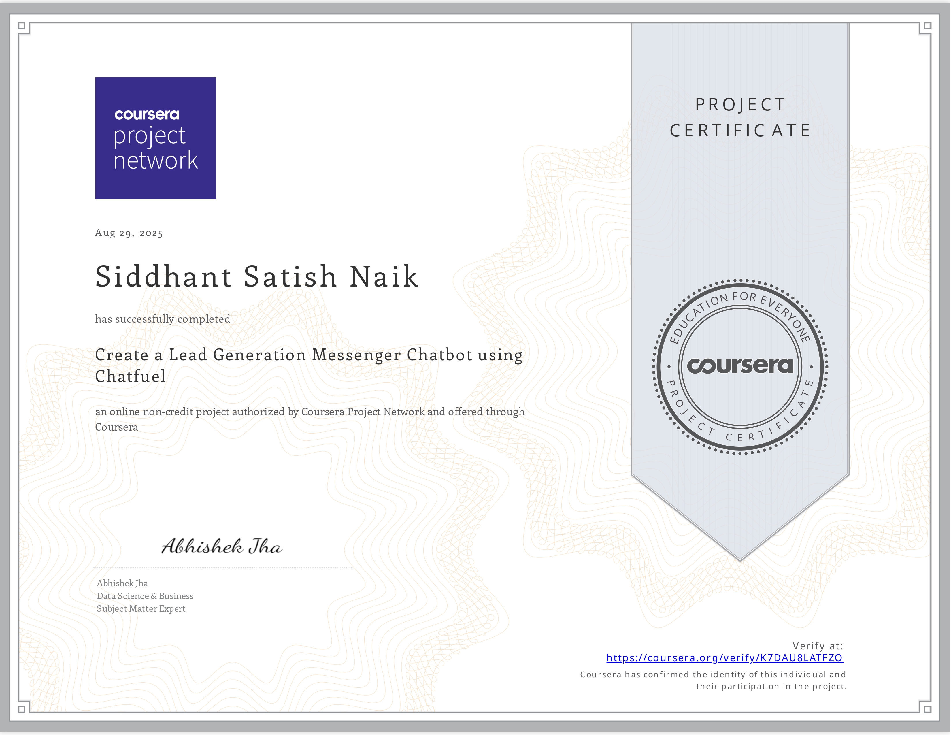 Lead Generation Chatbot Certificate